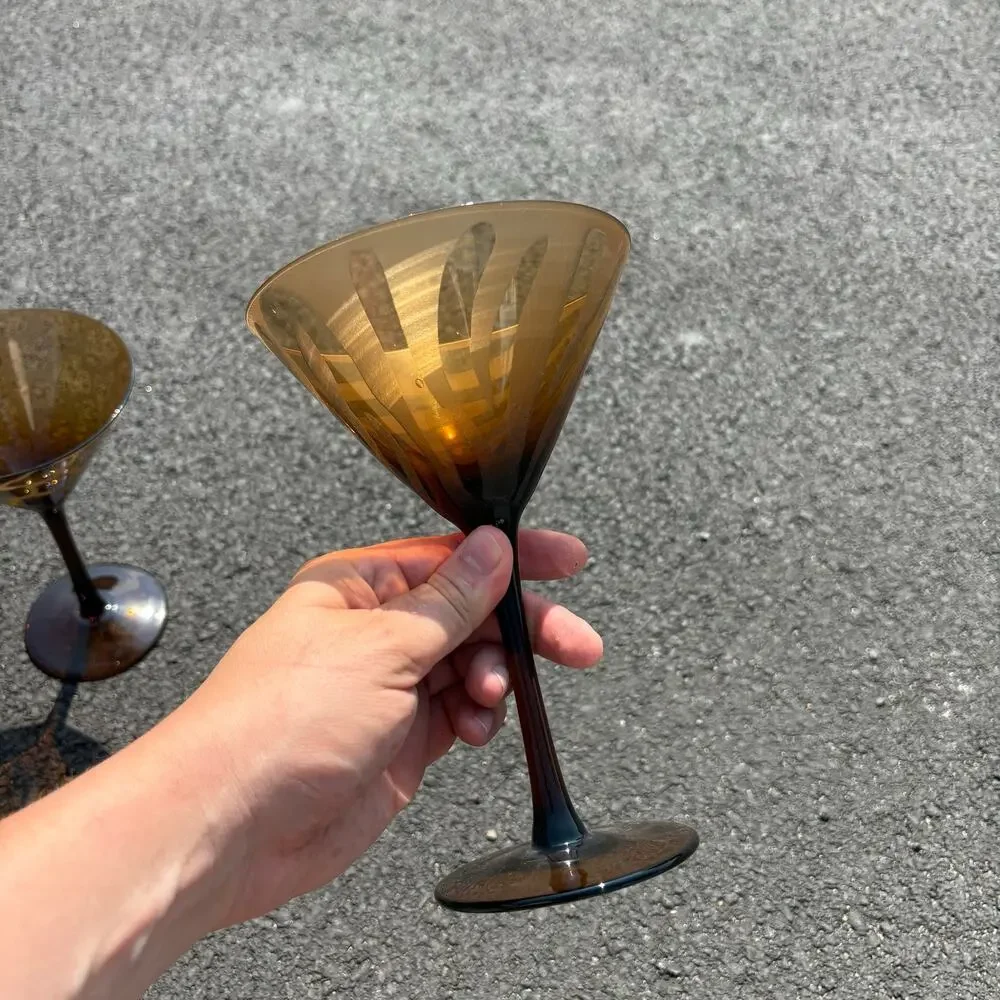 1990’s Blown Glass Brown Tortoise and Zebra Matte Vintage Martini Glasses